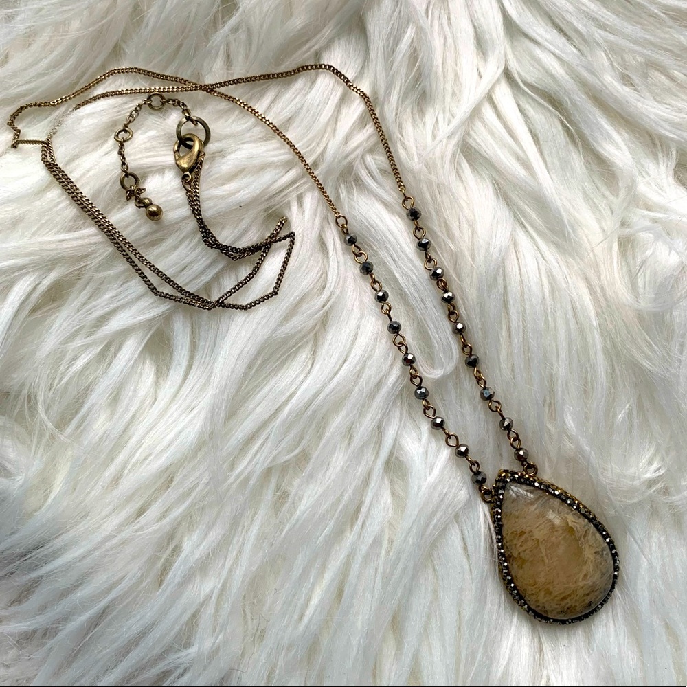 Long Layering Brown Stone Statement Necklace - image 1